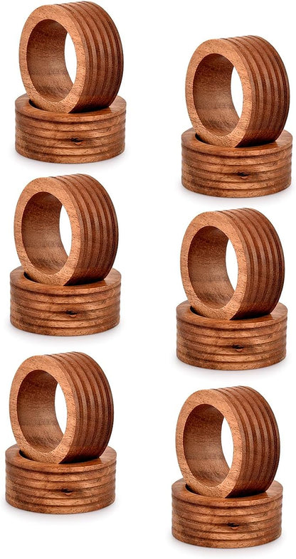 Napkin Ring Acacia Wood Set of 12, Wooden Napkin Rings Artisan Crafted in India - Image 3