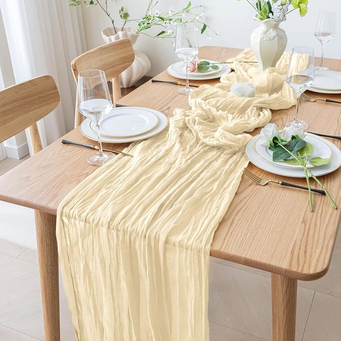 Cheesecloth Table Runner 10FT 6Pcs Beige Boho Gauze Rustic Sheer Runners | - Image 8