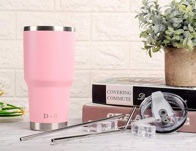 D·S 30 oz Pink Tumbler Double Wall Vacuum Insulated Travel Coffee Mug | Double - Image 4