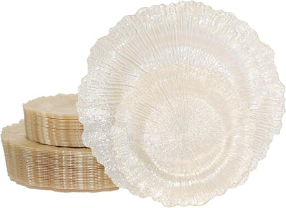 U-QE 60PCS Clear Coffee Plastic Plates - Clear Brown Plastic Plates Disposable Heavy Duty - Disposable Plates for Party Including 30PCS 10'' Dinner & 30PCS 7'' Dessert