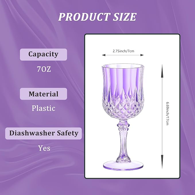 7OZ Plastic Wine Glasses, Reusable Vintage Goblets Unbreakable Drinking Glasses - Image 2