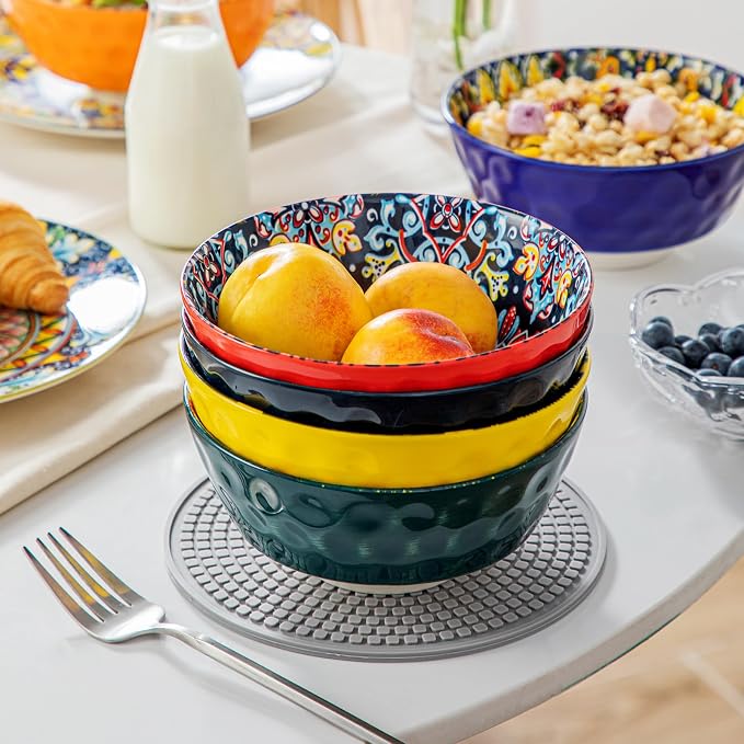 vancasso 26 Oz Ceramic Cereal Bowls Set of 6, Bohemian Soup Salad Bowls | - Image 6