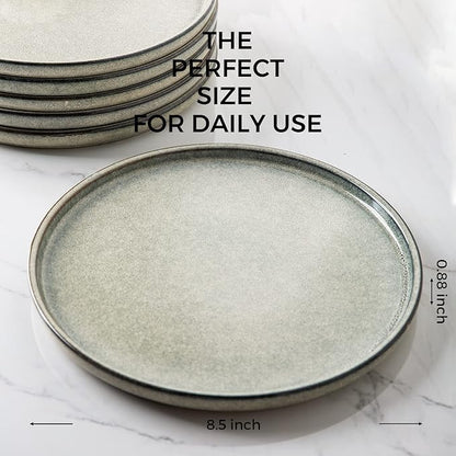 AmorArc Ceramic Plates Set of 6, 8.5 Inch Reactive Glaze Stoneware Plates set, Dessert, Salad, Appetizer, Small Dinner, Microwave, Dishwasher Safe, Scratch Resistant Dishes Set for Kitchen