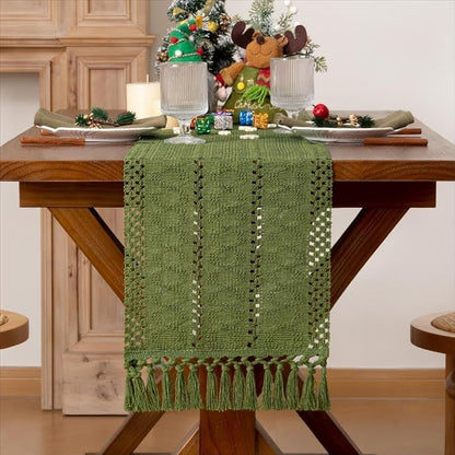 MLMW Boho Olive Green Table Runner 48 inches Small Coffee Table Runner Green - Image 5