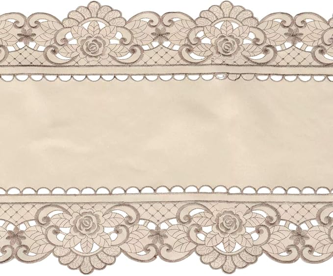 Arzoe Embroidered Lace Table Runner Elegant Vintage Mantel Scarf Dresser - Image 6