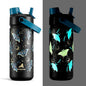 18 oz Kids Insulated Water Bottle: Glow-in-the-Dark, 2-in-1 Straw Spout Lid by POWCAN