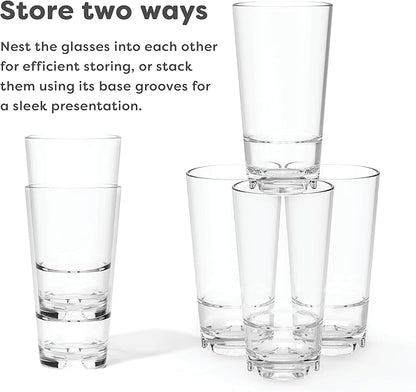 TOSSWARE RESERVE 16oz Stacking Pint, SET OF 24, Premium Quality, Dishwasher Safe & Heat Resistant Unbreakable Plastic Beer Glasses