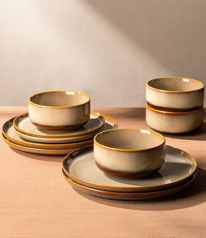 Ceramic Dinnerware Set for 4, 12-Piece Plates and Bowls Set | Handmade Reactive - Image 4