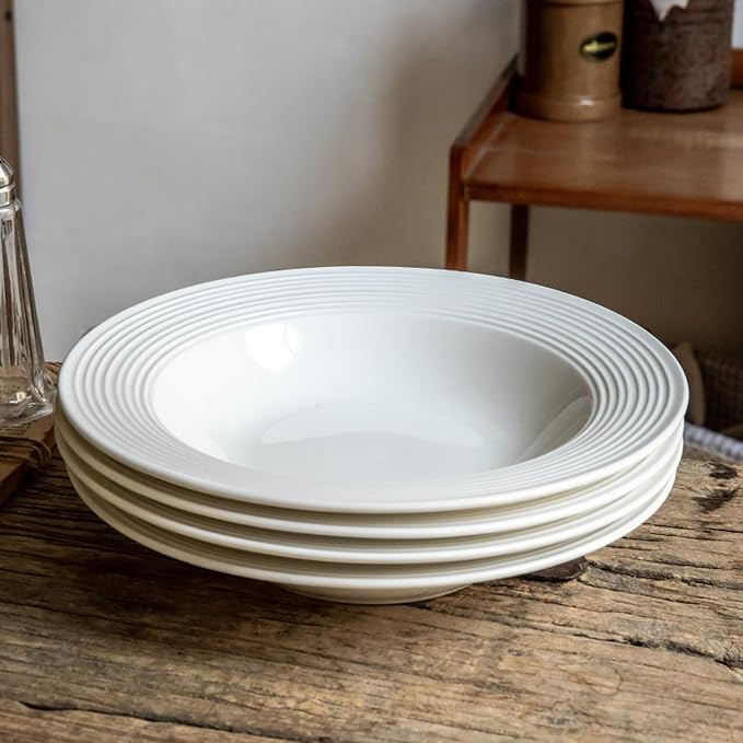 Pasta Bowls Plates Set of 6, 8.5inch Ceramic Plates tableware, Shallow Soup - Image 5