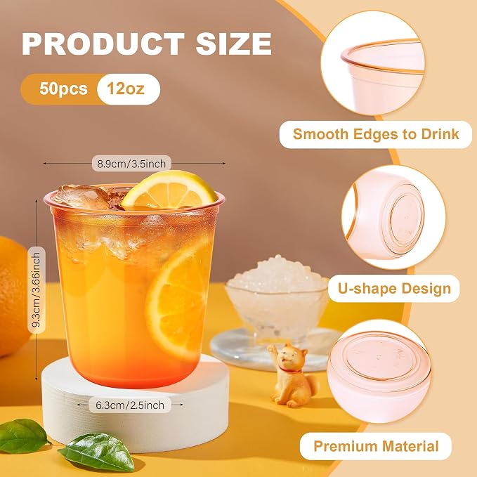 KesaPlan 100Pcs 12oz Orange Plastic Party Cup, Disposable Wine Cocktail Cup | - Image 3