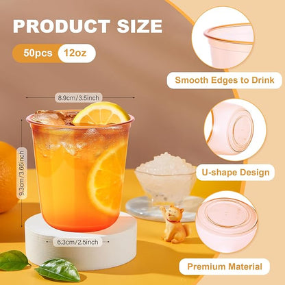 KesaPlan 100Pcs 12oz Orange Plastic Party Cup, Disposable Wine Cocktail Cup | - Image 3