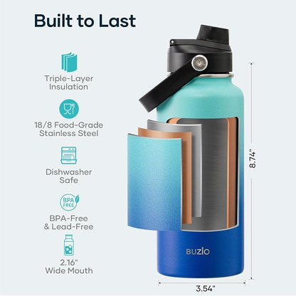 BUZIO Insulated Stainless Steel Water Bottle 32 oz - Image 4