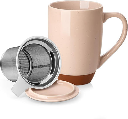 MALACASA Ceramic Tea Mug with Lid and Stainless Steel Infuser, 18 oz Large Tea by MALACASA