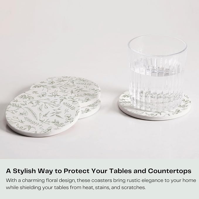Set of 6 Floral Sage and White Coasters - Image 3