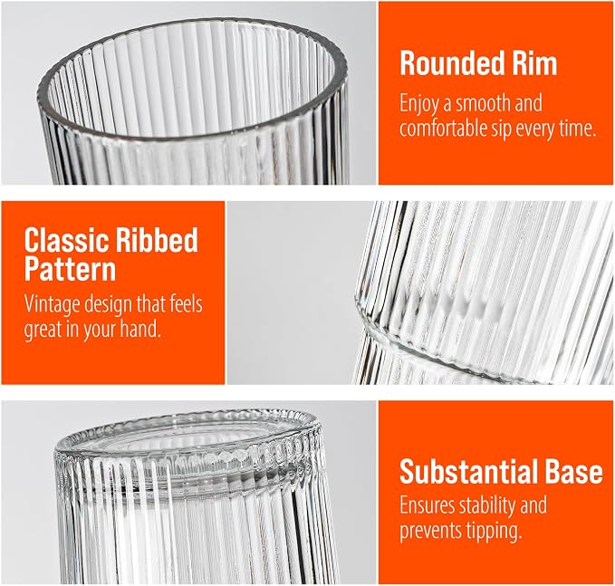 SUROQUE 20oz Ribbed Glass Tumblers - Image 3