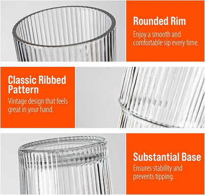 SUROQUE 20oz Ribbed Glass Tumblers - Image 3