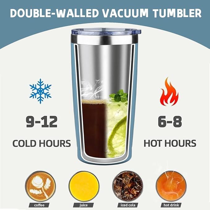 20 oz Tumbler with Lids and Straws, Stainless Steel Insulated Coffee Tumbler - Image 3