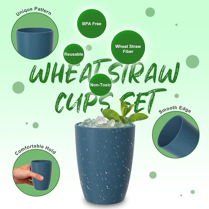 Wheat Straw Cups, Unbreakable Reusable Plastic Cup Set of 6, Lightweight - Image 3