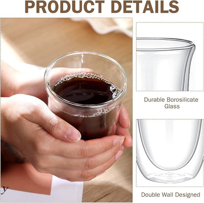 8 Pack 10 oz Double Walled Coffee Mugs Glass Espresso Cups without Handle Clear - Image 5