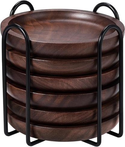 Wood Coasters Set of 6 with Holder by MAPRIAL