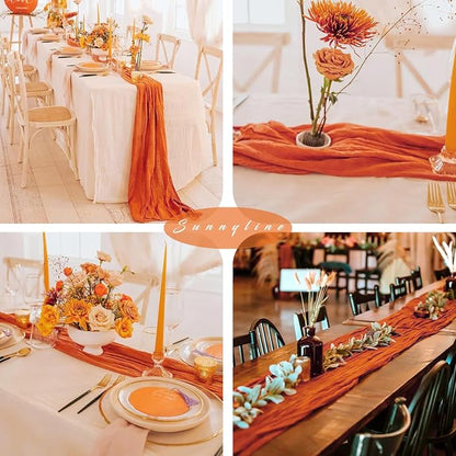 12 Pieces 10FT Orange Cheesecloth Table Runner Boho Gauze Fabric Runner - Image 6