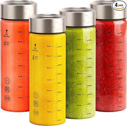 Sursip 16 oz Glass Juice Bottles – 4 Pack Wide Mouth Borosilicate Glass Bottles with Lids – Heat-Resistant, BPA Free, Leakproof & Reusable for Juicing, Smoothies, Milk, Protein, Water
