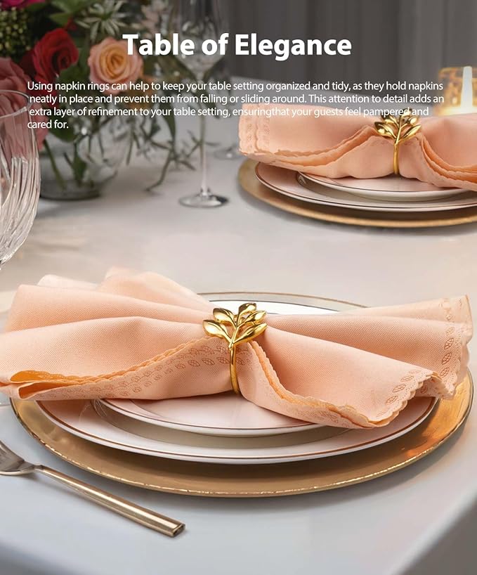 Leaf Napkin Ring Holder Set of 12 Gold Metal | Dining Table Decor, Wedding - Image 5