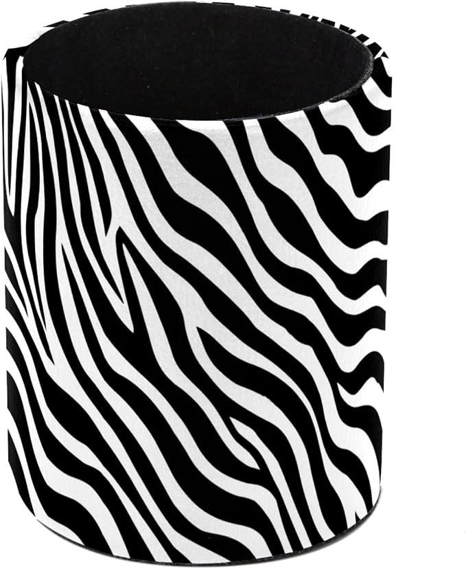 Leather Pen Holder for Desk, Zebra Print Pencil Cup Pen Organizer Makeup Brush by Unknown
