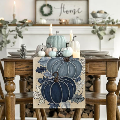 Artoid Mode 210 GSM Fall Table Runner 13x60 Inch Home Party Decor | Blue and - Image 2