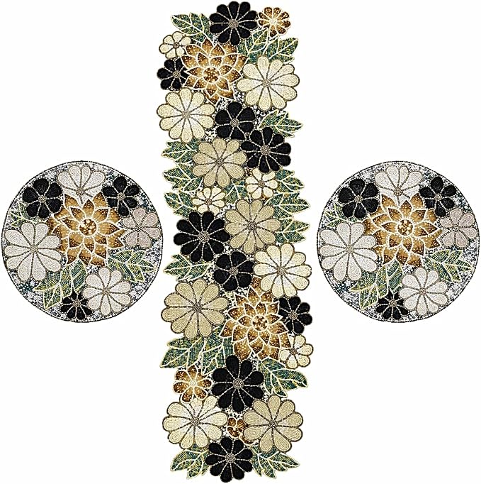 Beaded Table Runner Decore 36 inches Long Christmas Flower Design Beaded Table by byHomeDecorativeProduct