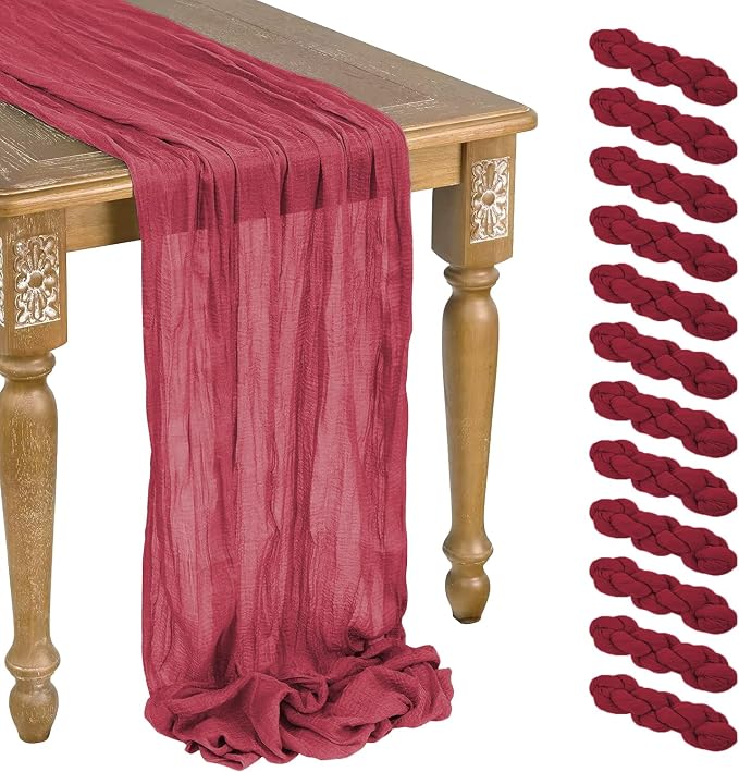 12 Pack Burgundy Cheesecloth Table Runner 10ft Boho Gauze Cheese Cloth Table by WJWHQ