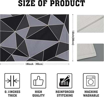 Black Table Mats Set of 4 - Mid Century Modern Placemats Gray Table Mats 12x18 for Party Kitchen Dining