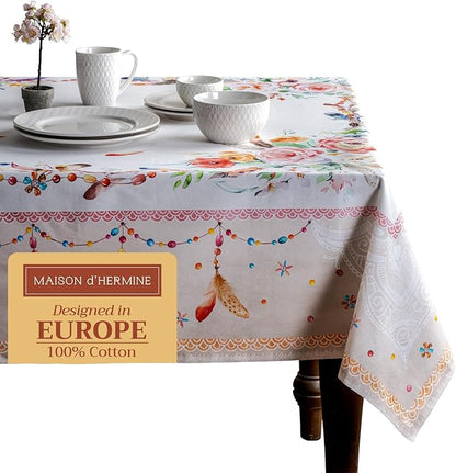 Maison d' Hermine Table Cloth Rectangle Table 100% Cotton 60 x 90 Inches Tablecloth Reusable Decorative for Dining Room Farmhouse Home Valentines Day Decorations Spring Summer - Ibiza - Beige