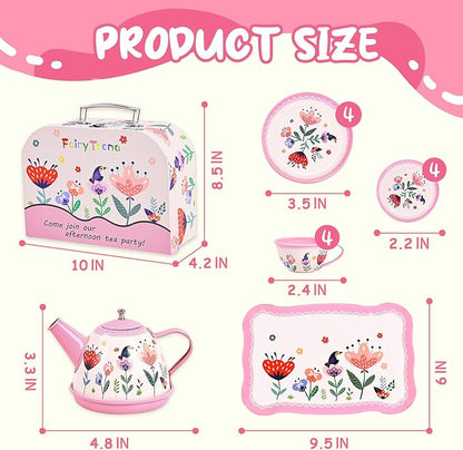 Tea Party Set for Little Girls, Pretend Tin Teapot Set - Image 2