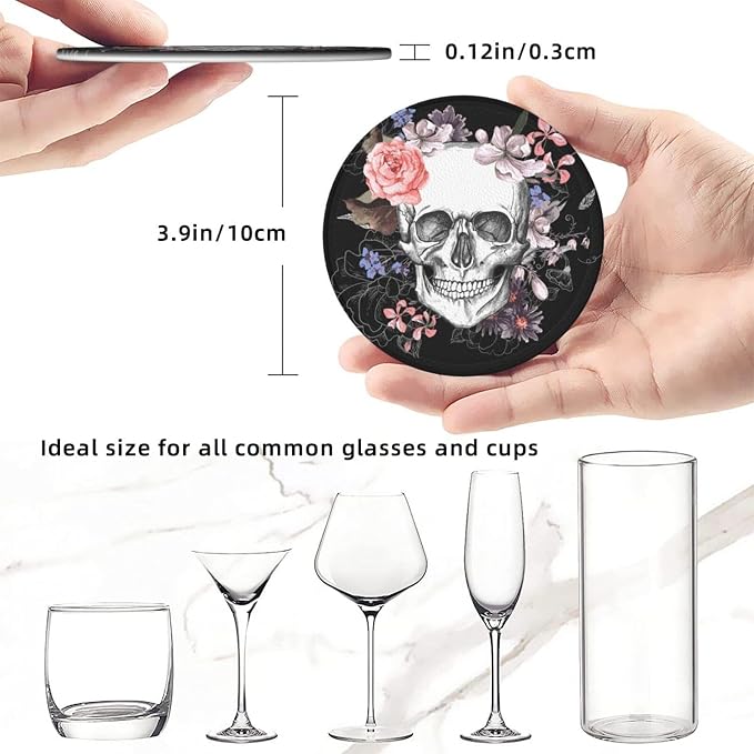 Elegant Skull Rose Flower Coasters - Image 5