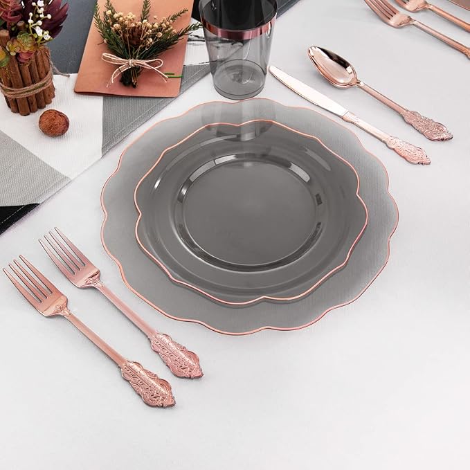 BUCLA 30Guests Clear Black Plastic Plates - Image 6