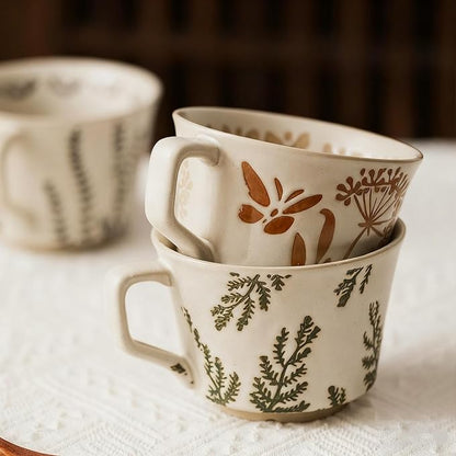 Vintage Ceramic Mug Set - 12 oz Unique Ceramic Coffee Mugs & Tea Cups - Image 3