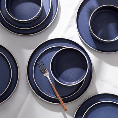 Dinnerware Set Service for 8, 24-Piece Ceramic Plates and Bowls Set, Chip & Scratch Resistant, Microwave and Dishwasher Safe, Modern Minimalist Tableware for Everyday Use, Matte Blue