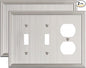 2-Pack Combo Double Toggle/Single Duplex Outlet Covers, Durable Zinc Alloy Decorative Switch Plate Covers, Brushed Nickel 4 Gang Switch Plates, Corrosion Resistant