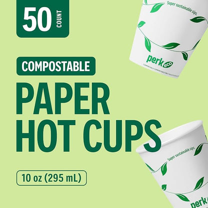 Perk Eco 10 Oz Compostable Paper Hot Cups, Disposable Coffee Cups - Image 3