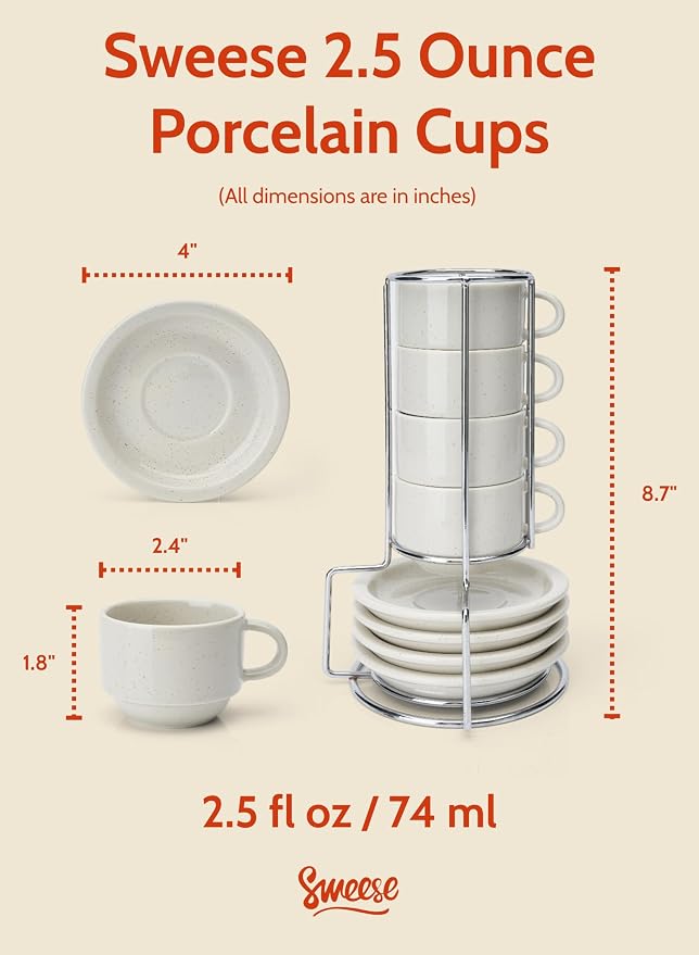 Sweese Porcelain Espresso Cups Set, 2.5 oz, - Image 2