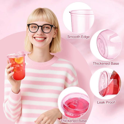 KesaPlan 50 Pack 16 oz Pink Round Bottom Plastic Party Cups - Image 4