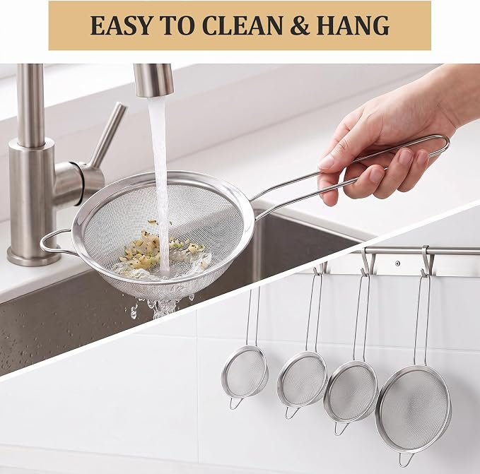 4PCS Fine Mesh Strainer Set, Stainless Steel Kitchen Sieve - Image 6