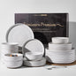 Stoneware Dinnerware Set for 8, Coupe Plates & Bowls, 24-Piece Speckled Spiral by FamiwarePremium