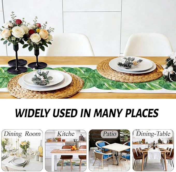 Palm Leaves Table Runners 13x72 Inch, Tropical Palm Leaves Table Runner | Faux - Image 5