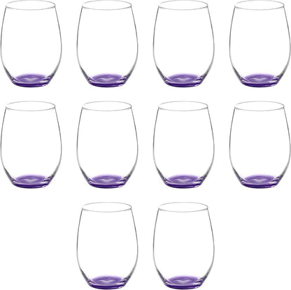 DISCOUNT PROMOS 10 ARC Stemless Wine Glasses Set, 21 oz. - Chardonnay, Cabernet, Merlot, Sauvignon - Purple