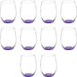 DISCOUNT PROMOS 10 ARC Stemless Wine Glasses Set, 21 oz. - Chardonnay, Cabernet, Merlot, Sauvignon - Purple