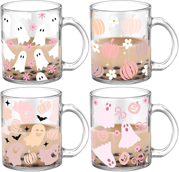 Tioncy 4 Pcs Halloween Ghost Coffee Mugs 12 oz Ghost Glass Cups by Tioncy