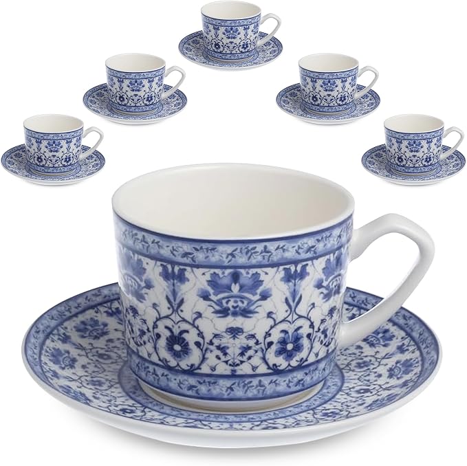 Zagara Home Mardin Porcelain Coffee Cup Set of 6, Espresso Cups and Saucers Set by Unknown