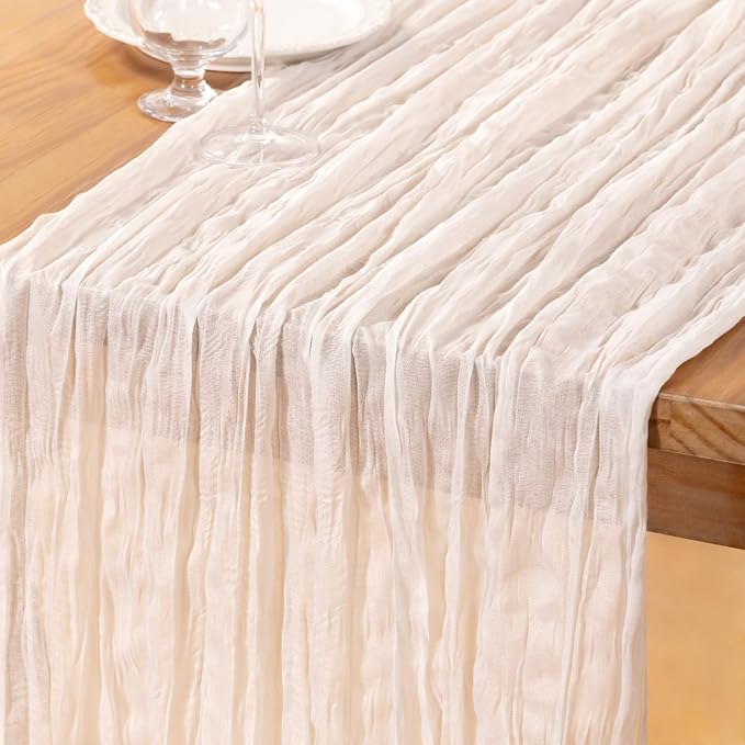 DeZerlor Ivory White Cheesecloth Table Runner 1 Pack Summer Boho Runner | by DeZerlor